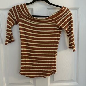 Free People, Orange Striped Off Shoulder Top, XS
